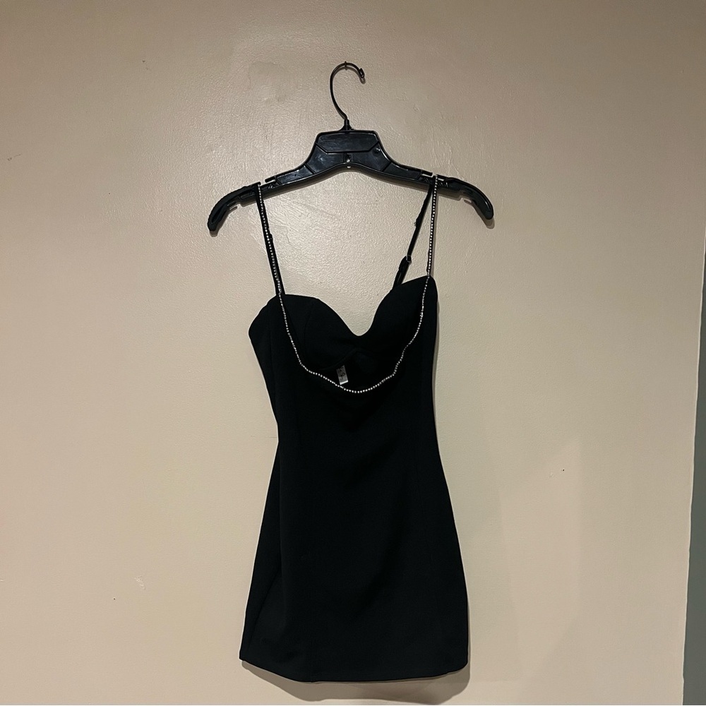 Lucy In The Sky Women's Size Small Black Mini  Dress Chest Cutout Rhinestones